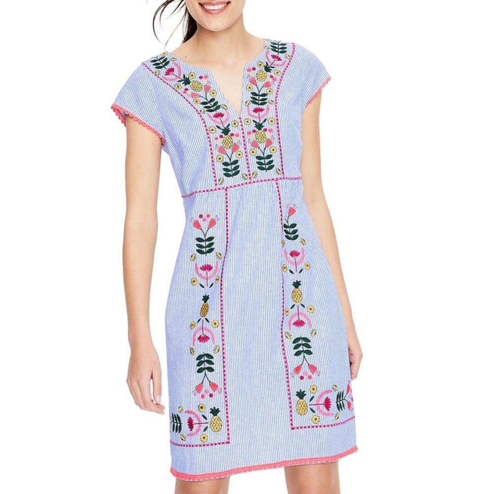Boden Bea Linen Embroidered Dress - NEW